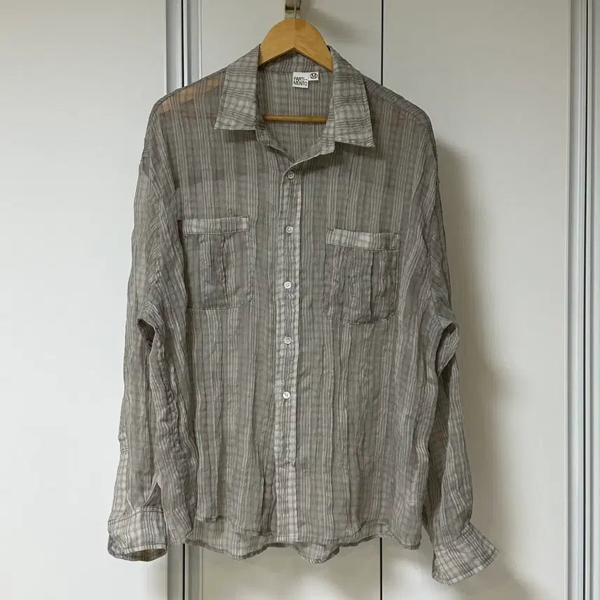 [BUNJANG] Partimento Wrinkle Sheer Check Roll-up Shirt Warm Grey / 파르티멘토 링클 시어 체크 롤업 셔츠 웜 그레이 m