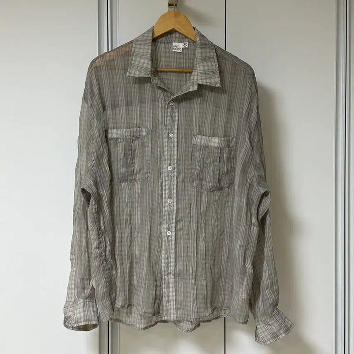 [BUNJANG] Partimento Wrinkle Sheer Check Roll-up Shirt Warm Grey / 파르티멘토 링클 시어 체크 롤업 셔츠 웜 그레이 m