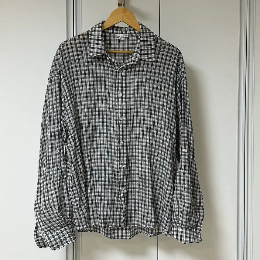 [BUNJANG] Partimento Sheer Check Roll-up Shirt Grey M / 파르티멘토 시어 체크 롤업 셔츠 그레이 m