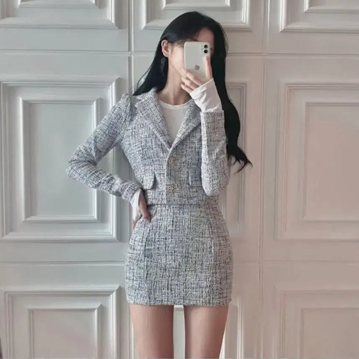 [BUNJANG] Bagel Glam Sexy Crop Mini Tweed Set / 베이글 글램 섹시 크롭 미니 트위드 세트 교신