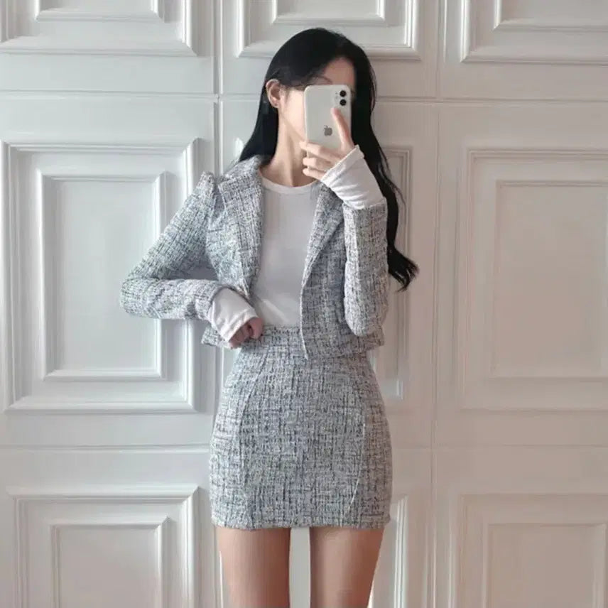 [BUNJANG] Bagel Glam Sexy Crop Mini Tweed Set / 베이글 글램 섹시 크롭 미니 트위드 세트 교신