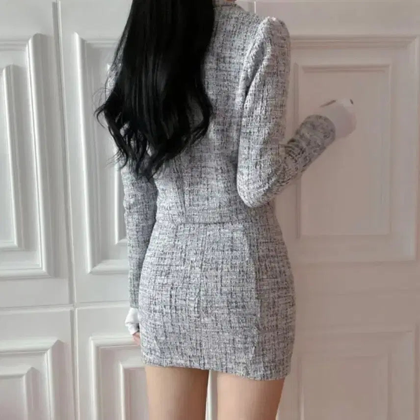 [BUNJANG] Bagel Glam Sexy Crop Mini Tweed Set / 베이글 글램 섹시 크롭 미니 트위드 세트 교신