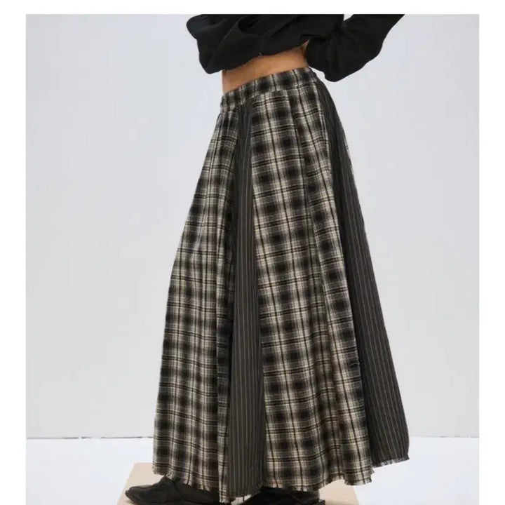 [BUNJANG] Please Project Over Check Maxi Skirt Black / 플리즈프로젝트 오버 체크 맥시 스커트 블랙