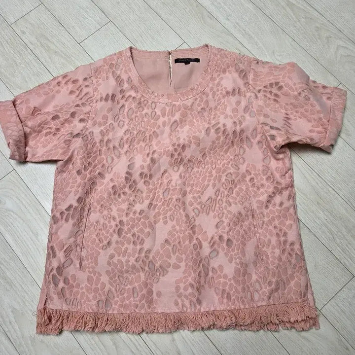 [BUNJANG] Catherine Malandrino Punching Lace Short Sleeve Blouse / 캐서린 말란드리노 펀칭 레이스 핑크 반팔 블라우스