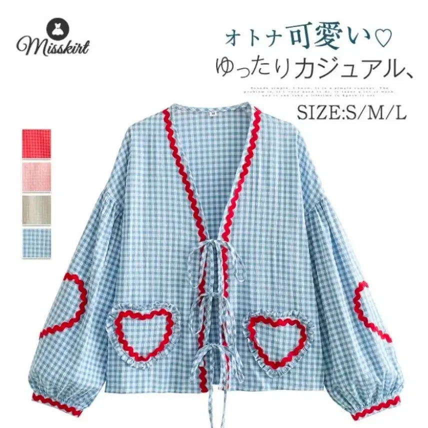 [BUNJANG] Misskirt Check Heart Cardigan Blouse / Misskirt 체크 하트 가디건 블라우스 블루