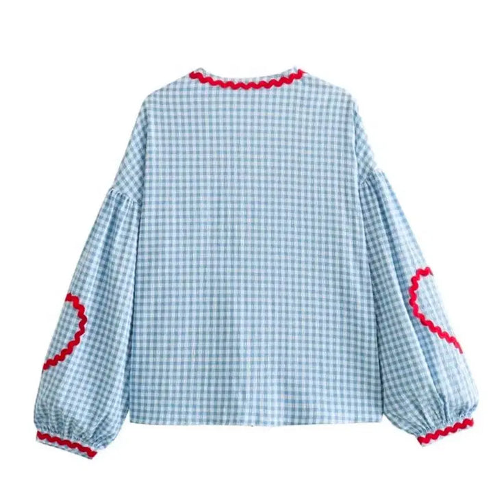 [BUNJANG] Misskirt Check Heart Cardigan Blouse / Misskirt 체크 하트 가디건 블라우스 블루