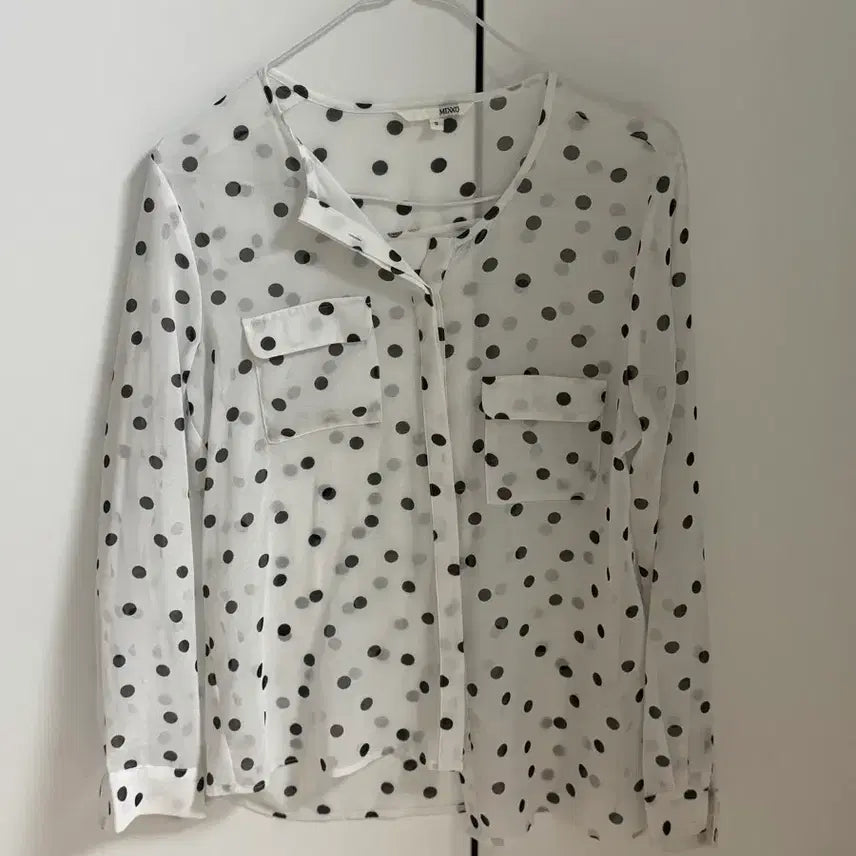 [BUNJANG] MIXXO White Black Dot Blouse / MIXXO 흰색 검정 도트 블라우스