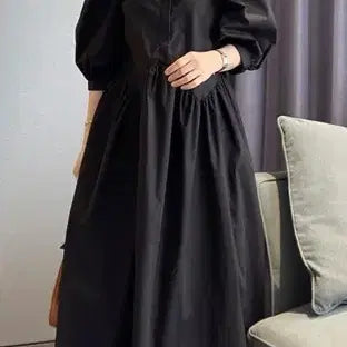[BUNJANG] Lace Puff Sleeve Dress - Black (Free Size) / 카라레이스퍼프소매원피스-블랙(F)