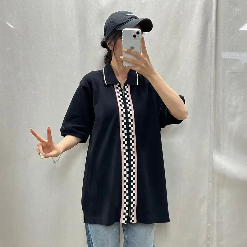 [BUNJANG] Stussy Zip-Up Short Sleeve T-Shirt (Size L) / 스투시 집업 반팔 티셔츠/
