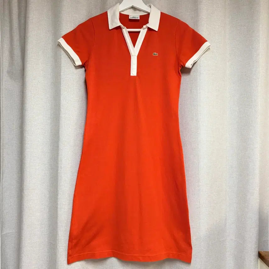 [BUNJANG] Lacoste Orange White Collar Dress Size 36 / 라코스테 오렌지 화이트 카라 원피스 36