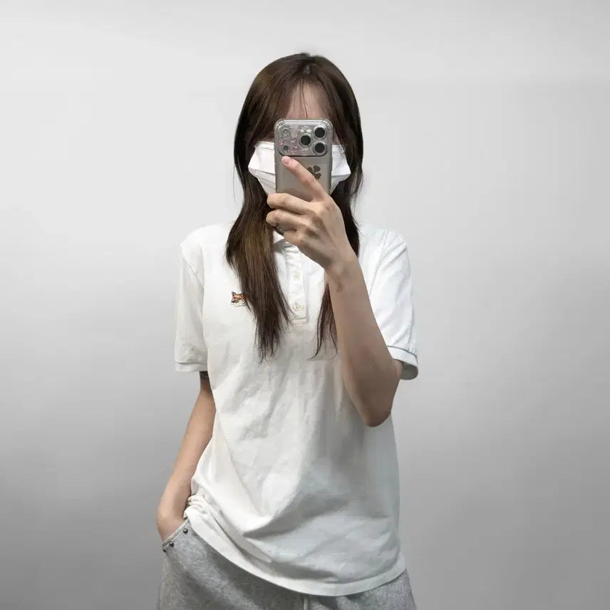 [BUNJANG] Maison Kitsuné Fox Head Short Sleeve Polo Shirt White / 메종키츠네 폭스 헤드 반팔 카라티 화이트