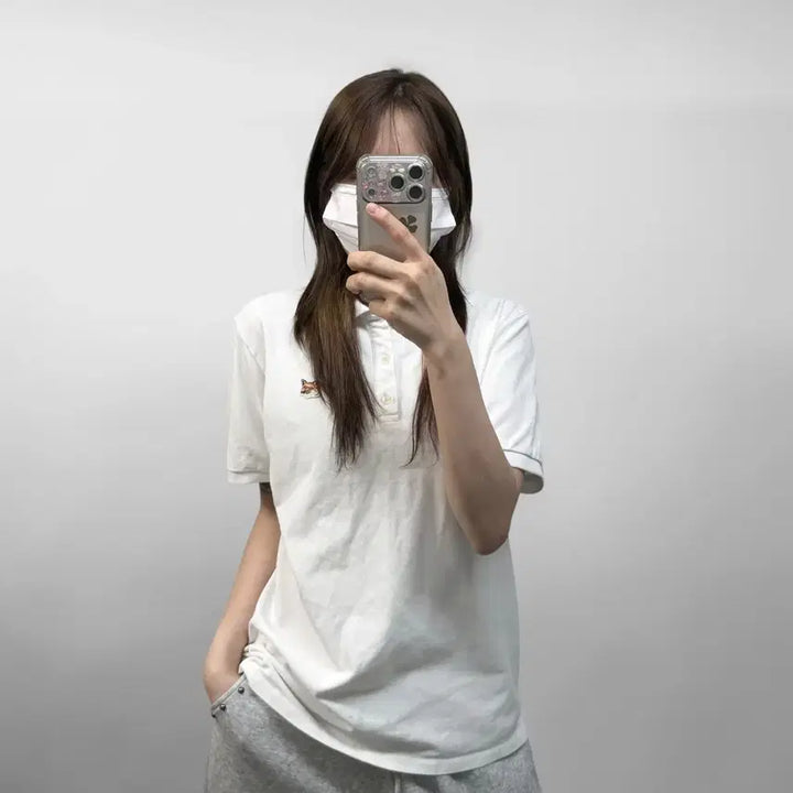 [BUNJANG] Maison Kitsuné Fox Head Short Sleeve Polo Shirt White / 메종키츠네 폭스 헤드 반팔 카라티 화이트