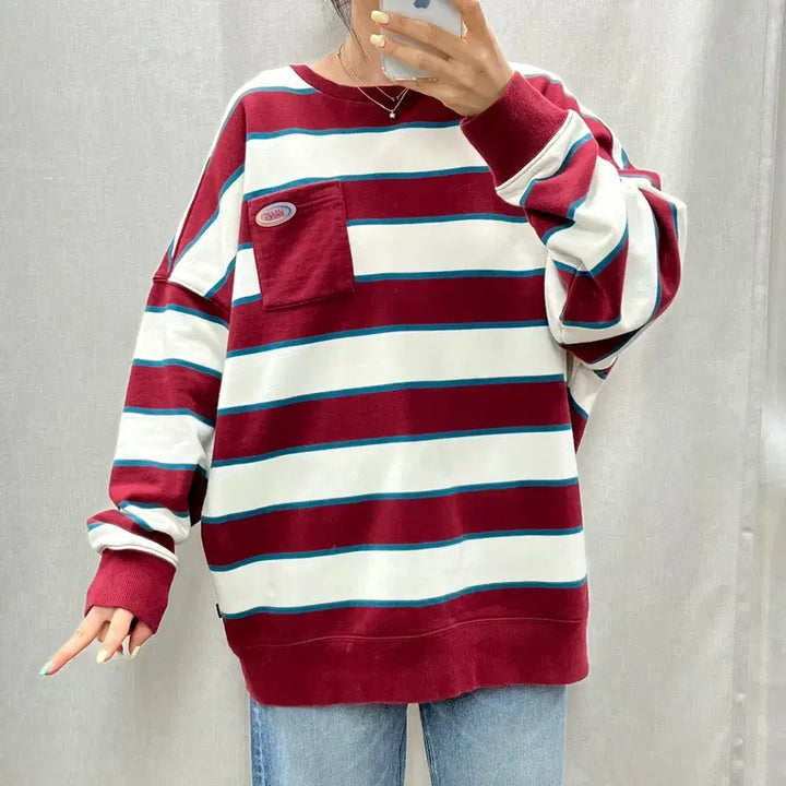 [BUNJANG] Vans Striped Crewneck Sweatshirt L / 반스 단가라 맨투맨/
