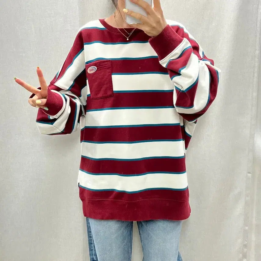 [BUNJANG] Vans Striped Crewneck Sweatshirt L / 반스 단가라 맨투맨/