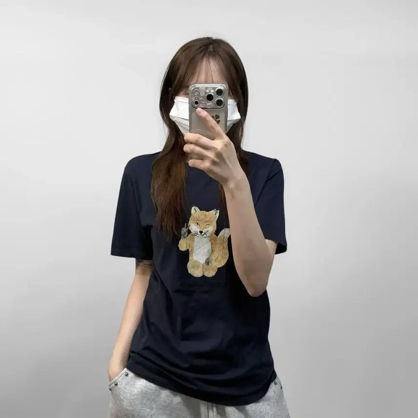 [BUNJANG] Maison Kitsuné All Right Fox Print T-Shirt Navy / 메종키츠네 올라잇 폭스 프린트 반팔티 네이비