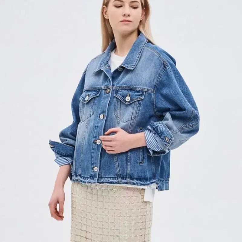[BUNJANG] Time Layered Denim Jacket / Time 타임 여성 레이어드 데님 자켓(새상품급)
