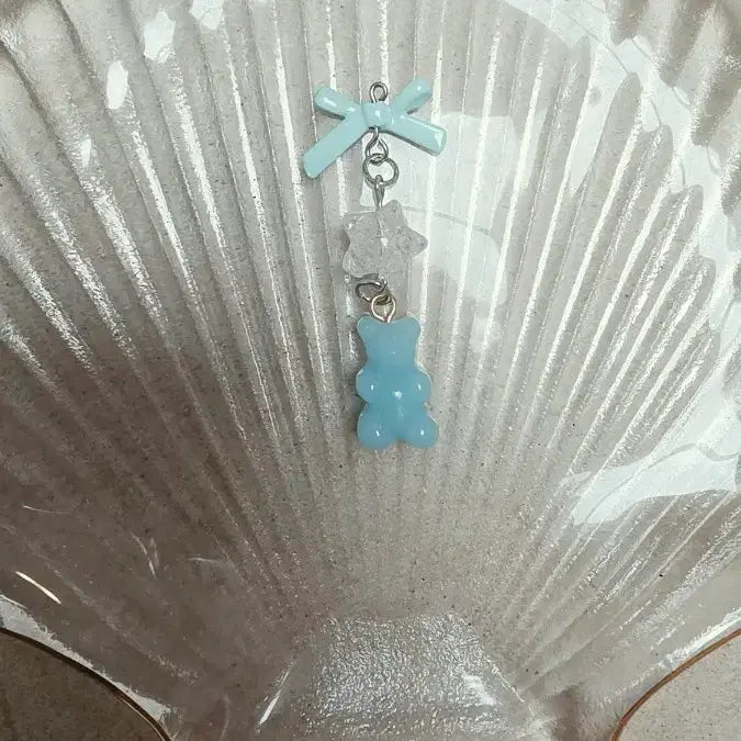 [BUNJANG] Blue Jelly Bear Keychain with Ribbon and Star Charm / 리본 젤리곰 키링 하늘색
