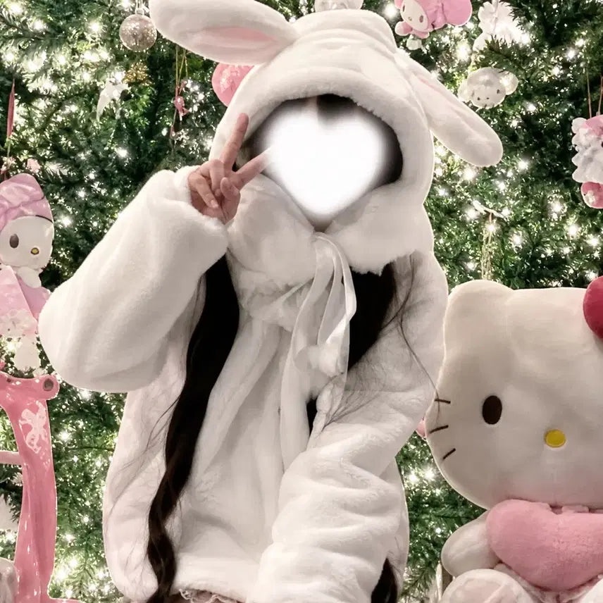 [BUNJANG] Jirai Kei Usagimimi Fur Parka White / 지뢰계 파파카 우사미미 1.8