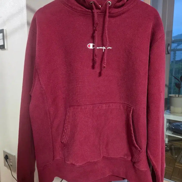[BUNJANG] Champion Reverse Weave Big Logo Hoodie Burgundy Size 105 / 챔피온 리버스위브 소매 빅로고 후드티 105
