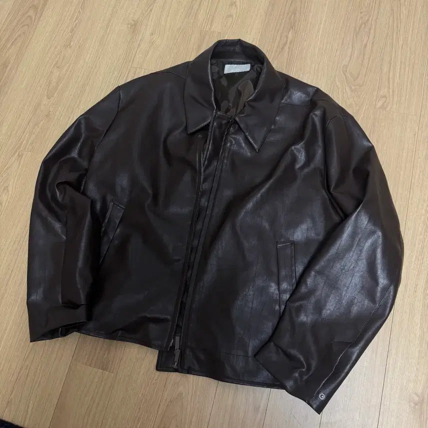 [BUNJANG] Brown Faux Leather Jacket / 브라운 레자자켓