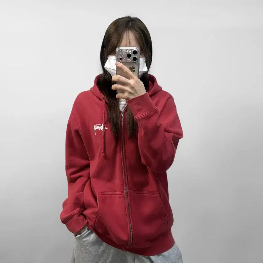 [BUNJANG] Stussy Classic Dot Hooded Zip-Up Red / 스투시 Stussy 클래식 닷 후드집업 레드