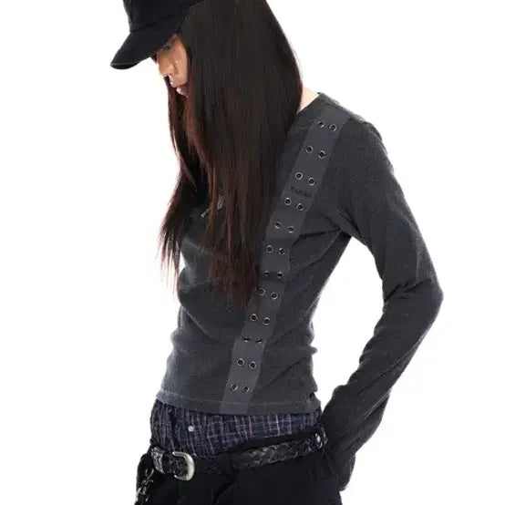 [BUNJANG] Arkham Side Eyelet Long Sleeve Dark Grey / 아캄 사이드 아일렛 롱 슬리브 다크그레이