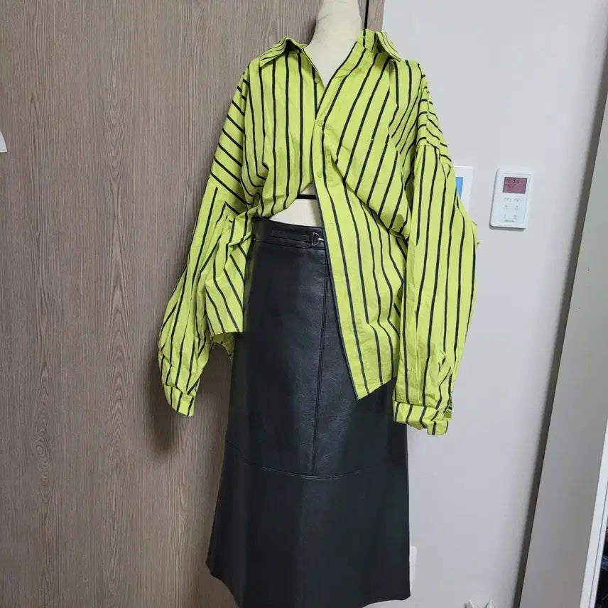 [BUNJANG] Ripen Studio Oversized Lime Stripe Shirt / 새상품) 리펜 스튜디오 오버핏 라임 스트라이프 셔츠