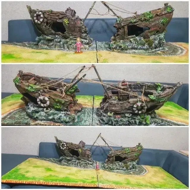 [BUNJANG] Aquarium Decoration Sunken Ship Set Model Boat / 원피스 어항 장식 침몰선 세트 모형 배