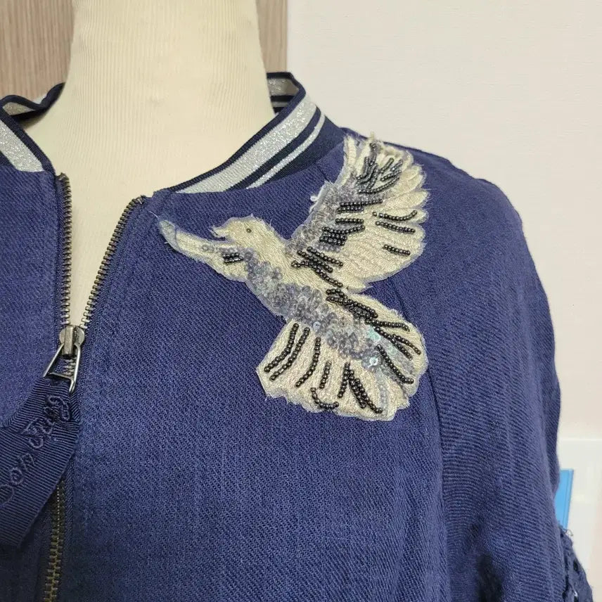 [BUNJANG] Son Jung Wan 100% Linen Jacket with Butterfly Embroidery / 손정완  마100% 자켓 블루 나비 자수 장식
