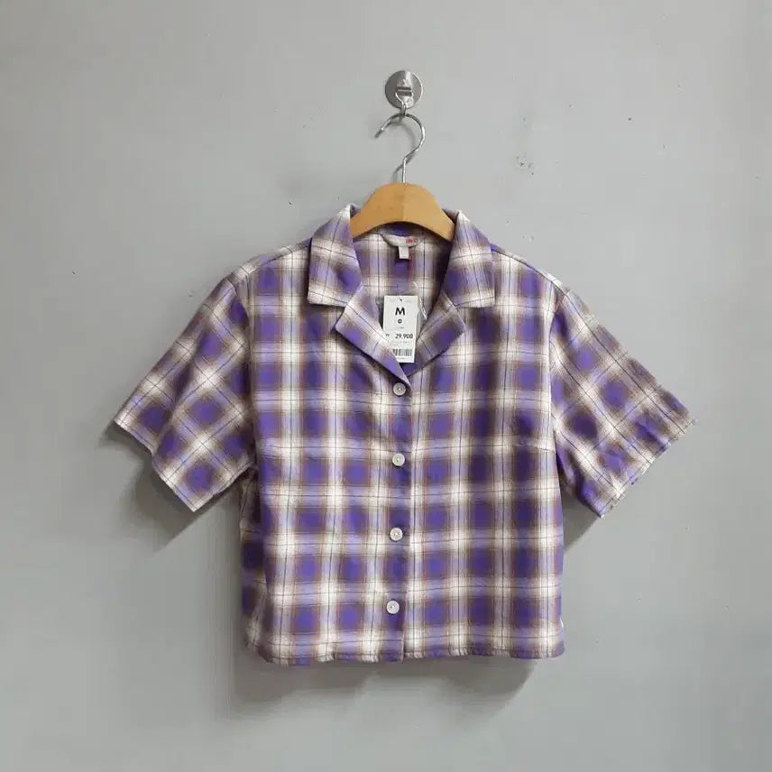 [BUNJANG] SPAO Purple Check Crop Shirt M / 택새상품) 스파오의 퍼플 체크 크롭 셔츠 M