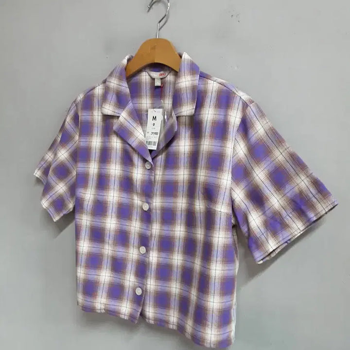 [BUNJANG] SPAO Purple Check Crop Shirt M / 택새상품) 스파오의 퍼플 체크 크롭 셔츠 M