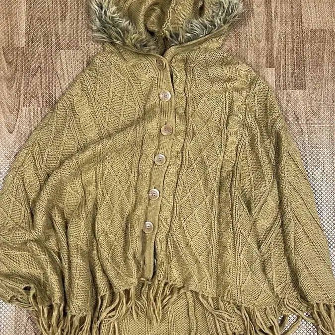[BUNJANG] Knit Poncho Hoodie Cape / 니트 겨자 판초 후드케이프