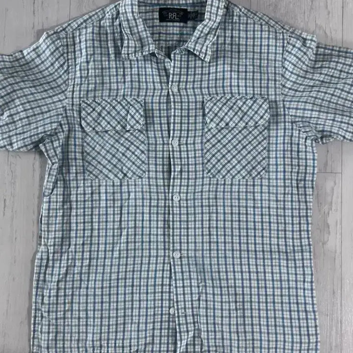 [BUNJANG] RRL 24SS Indigo Check Jersey Camp Shirt / RRL 24SS 인디고 체크 져지 캠프 셔츠 M