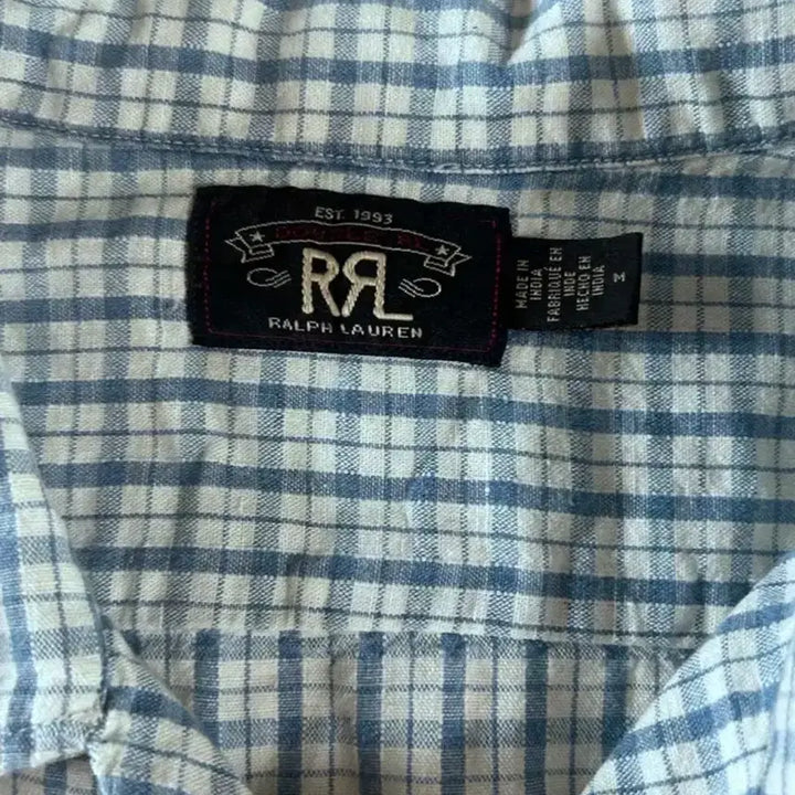 [BUNJANG] RRL 24SS Indigo Check Jersey Camp Shirt / RRL 24SS 인디고 체크 져지 캠프 셔츠 M