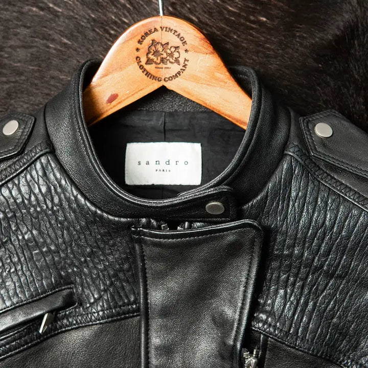 [BUNJANG] Sandro Black Lambskin Rider Jacket / [44] sandro 산드로 램스킨 라이더자켓 블랙