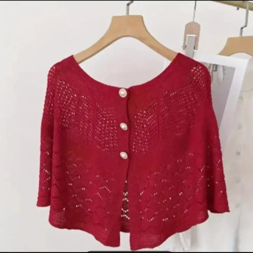 [BUNJANG] Red Knit Bolero Cardigan / 레드 니트 볼레로 가디건