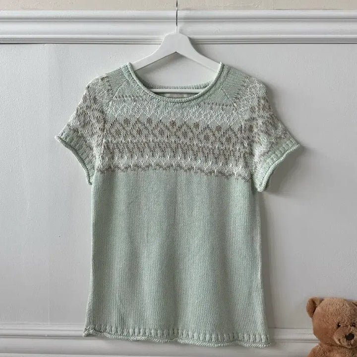 [BUNJANG] Vintage Mori Girl Mint Short Sleeve Knit / 빈티지 모리걸 민트 반팔 니트 카모메산장 모리노가토 지구네