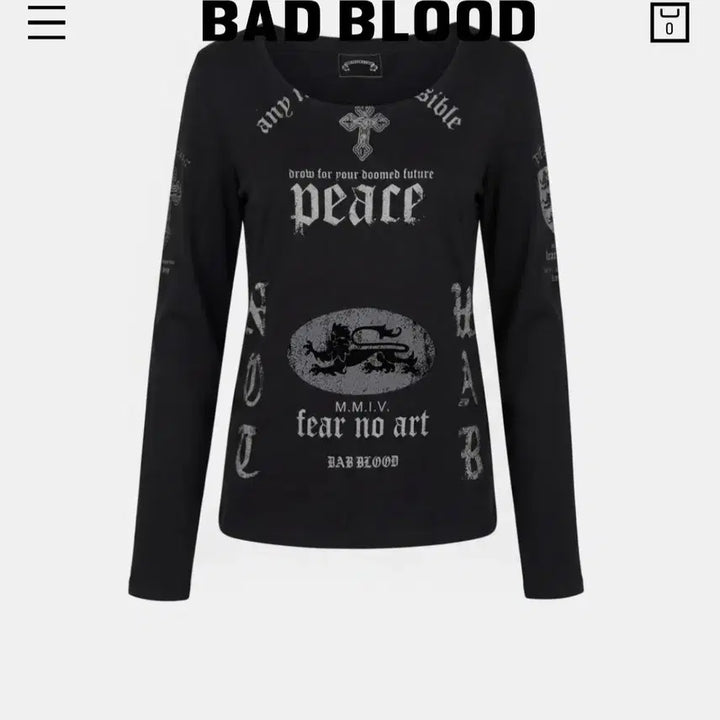 [BUNJANG] BADBLOOD PEACE NOT WAR Loose Fit T-Shirt Dusty Black / 배드블러드 PEACE NOT WAR 루즈핏 티 - 더스티블랙
