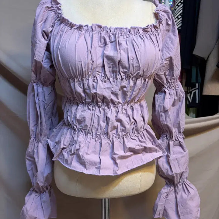 [BUNJANG] Purple Shirring Blouse Long Sleeve / 퍼플 셔링 블라우스 긴팔