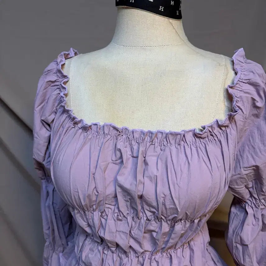 [BUNJANG] Purple Shirring Blouse Long Sleeve / 퍼플 셔링 블라우스 긴팔