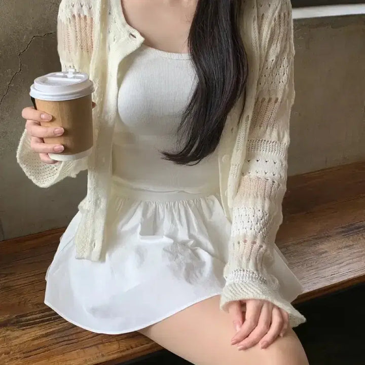 [BUNJANG] Alpaca Kid Mohair Blend Crochet Cardigan / 크로쉐 가디건