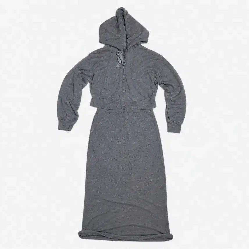 [BUNJANG] MilkCocoa Gray Cropped Hoodie &amp; Long Skirt Set / 밀크코코아 그레이 크롭 &amp; 롱스커트