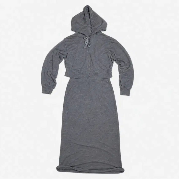 [BUNJANG] MilkCocoa Gray Cropped Hoodie &amp; Long Skirt Set / 밀크코코아 그레이 크롭 &amp; 롱스커트