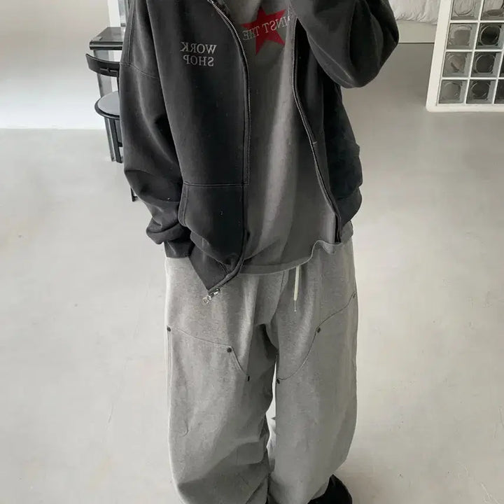 [BUNJANG] Hoai-Bo Pigment Box Hoodie Charcoal / 호아이보 피그먼트 박스 후드집업 차콜