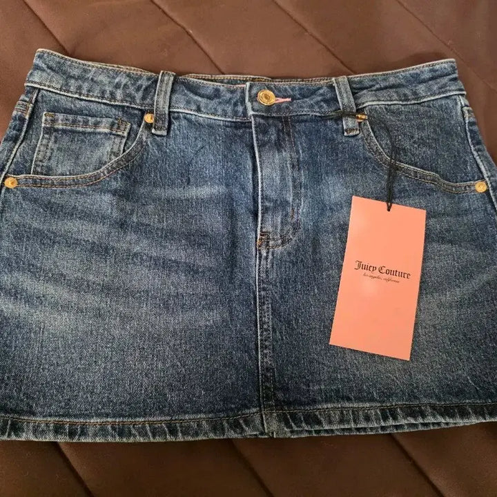 [BUNJANG] Juicy Couture Cubic Logo Denim Mini Skirt / 쥬시꾸뛰르 큐빅로고 데님 미니스커트