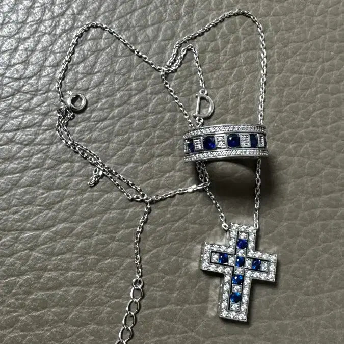 [BUNJANG] Erdju Sterling Silver 925 Cross Cubic Necklace and Ring Set / 에르드쥬 실버925 십자가 큐빅 목걸이 반지 세트로 팝니다