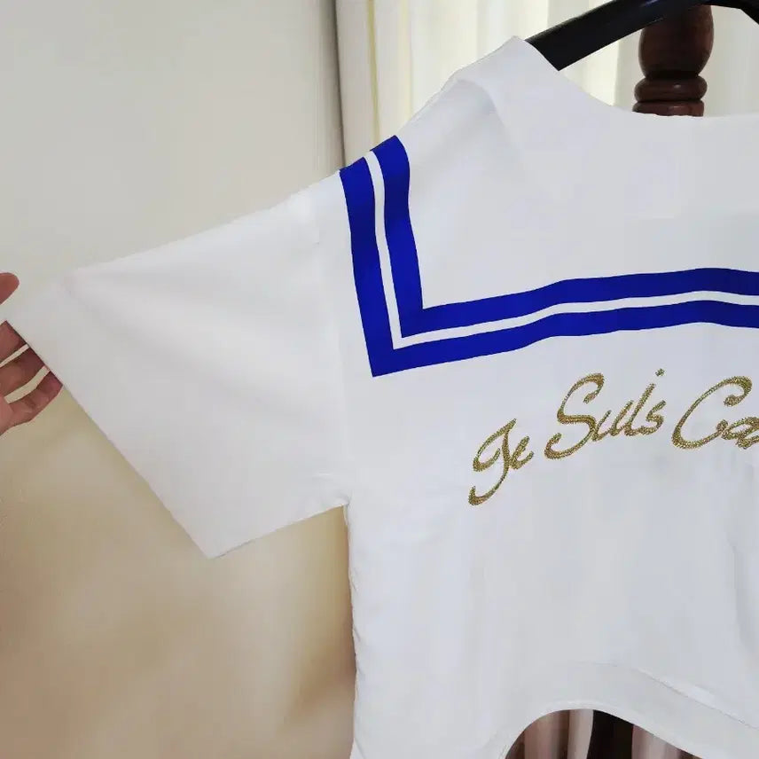 [BUNJANG] Lucky Chouette Sailor Collar Embroidered Blouse T-Shirt / 럭키슈에뜨 세일러 카라 자수 블라우스 티셔츠 (36)