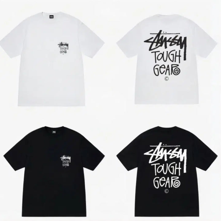 [BUNJANG] Stüssy Tough Gear Short Sleeve T-Shirt White/Black / 스투시 터프 기어 반팔 티셔츠 흰/검