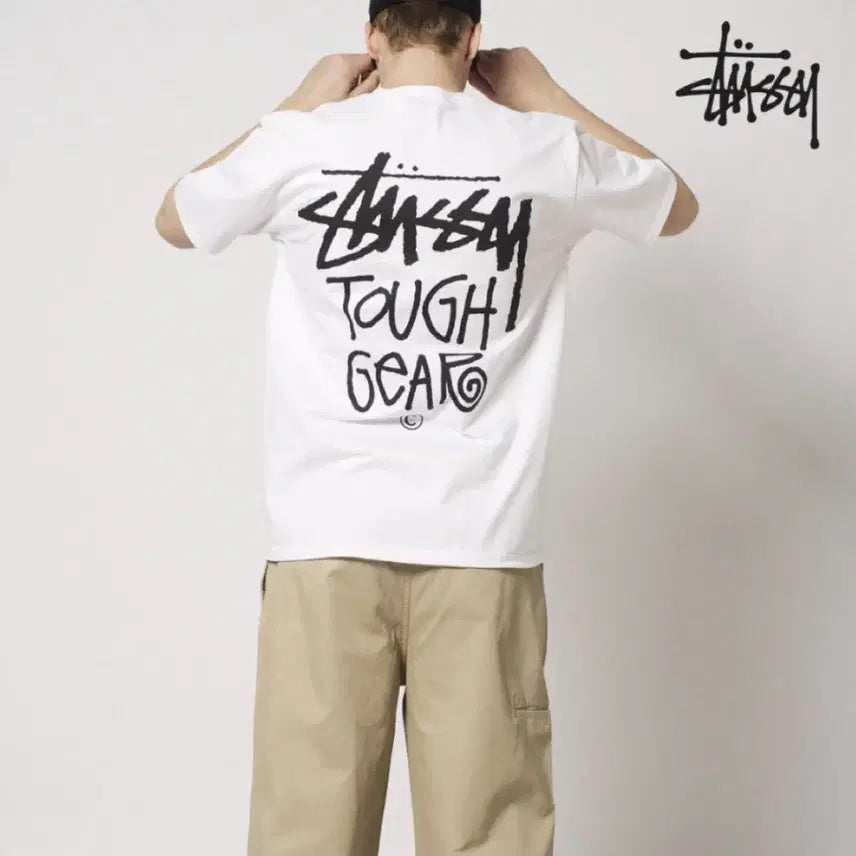 [BUNJANG] Stüssy Tough Gear Short Sleeve T-Shirt White/Black / 스투시 터프 기어 반팔 티셔츠 흰/검