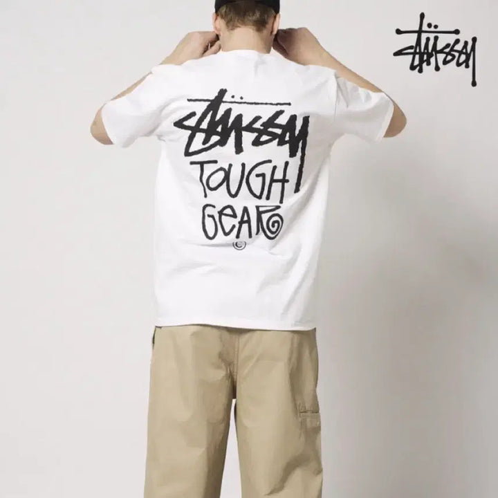 [BUNJANG] Stüssy Tough Gear Short Sleeve T-Shirt White/Black / 스투시 터프 기어 반팔 티셔츠 흰/검